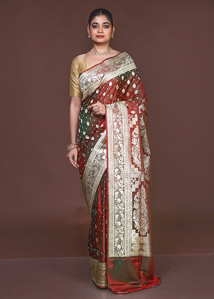 Green Handloom Banarasi Pure Silk Saree With Blouse Piece