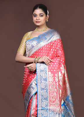 Pink Handloom Banarasi Pure Silk Saree With Blouse Piece