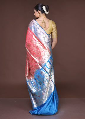 Pink Handloom Banarasi Pure Silk Saree With Blouse Piece