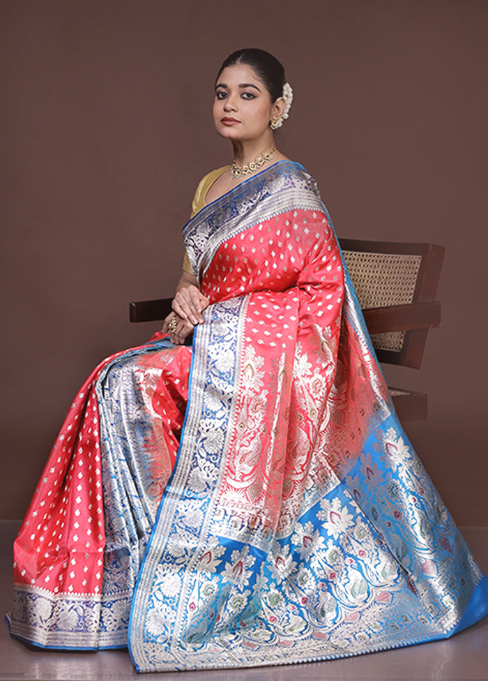 Pink Handloom Banarasi Pure Silk Saree With Blouse Piece