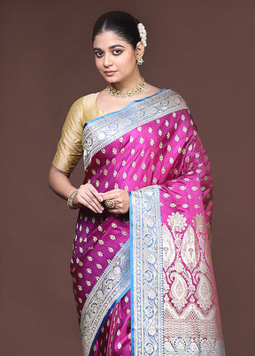 Purple Handloom Banarasi Pure Silk Saree With Blouse Piece
