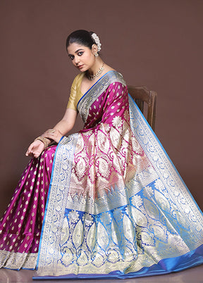 Purple Handloom Banarasi Pure Silk Saree With Blouse Piece