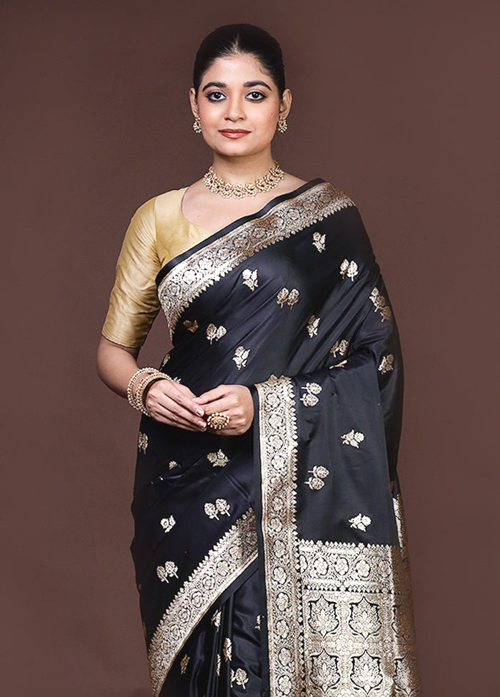 Black Banarasi Silk Saree With Blouse Piece