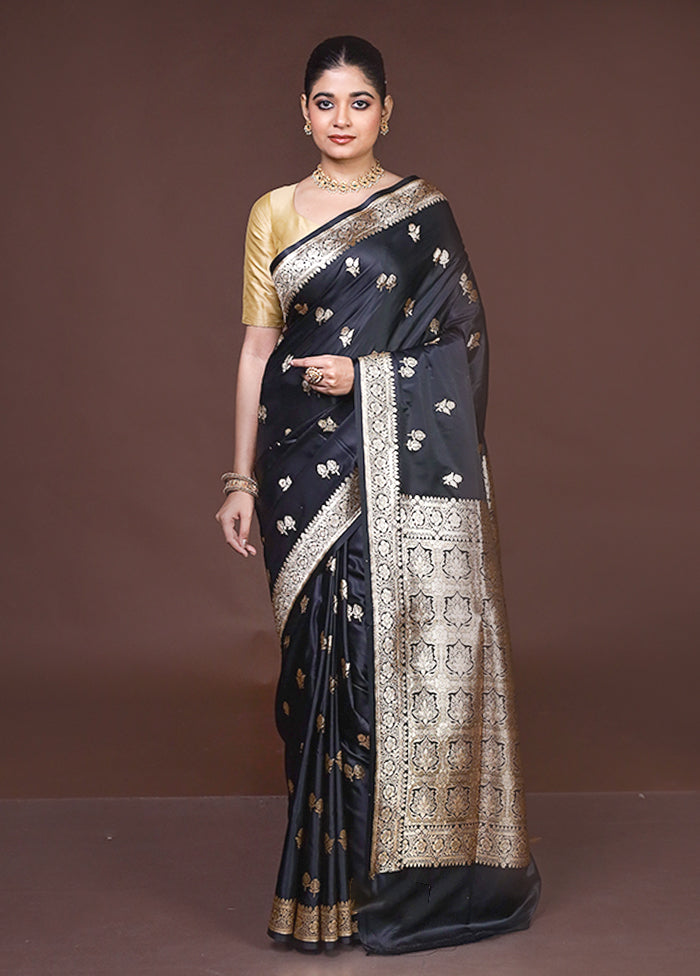 Black Banarasi Silk Saree With Blouse Piece