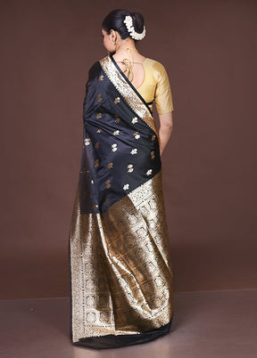 Black Banarasi Silk Saree With Blouse Piece