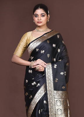 Black Banarasi Silk Saree With Blouse Piece