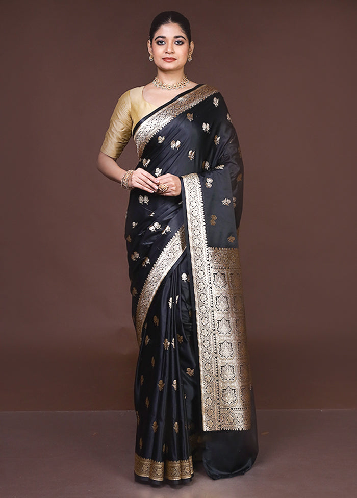 Black Banarasi Silk Saree With Blouse Piece