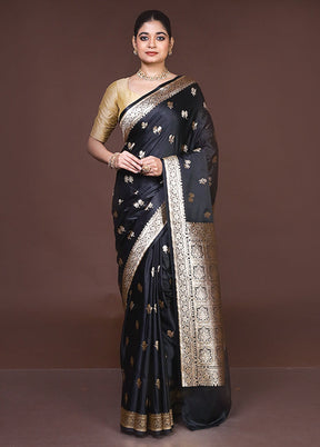 Black Banarasi Silk Saree With Blouse Piece