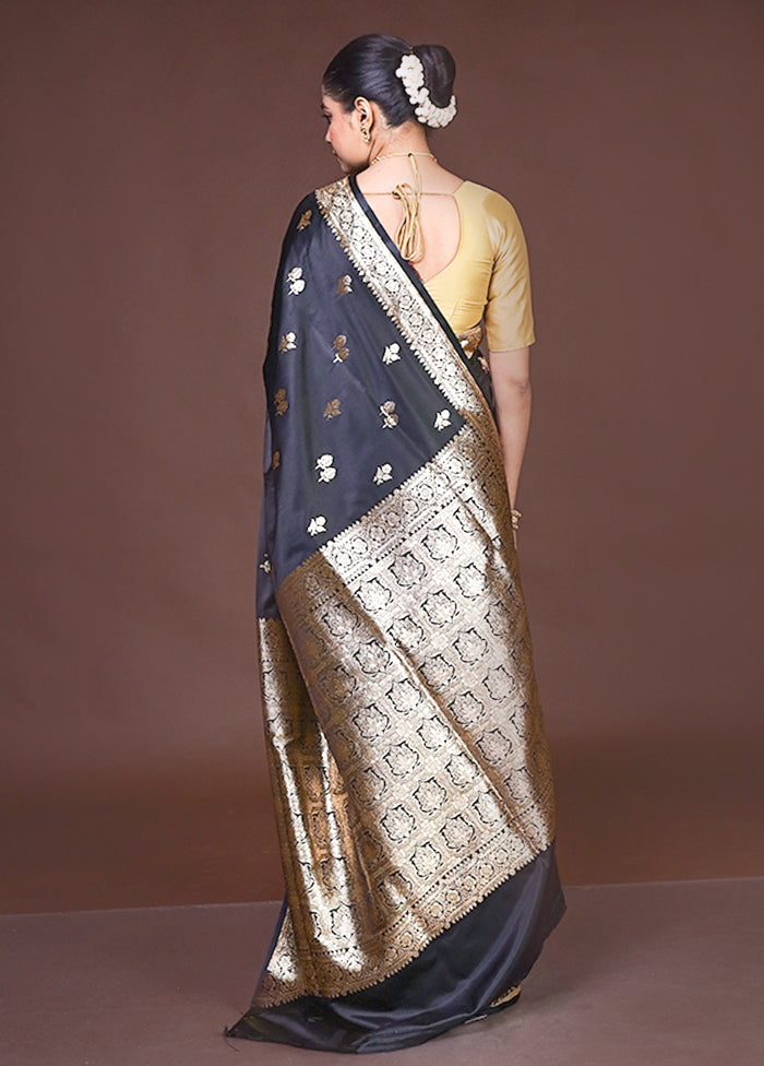 Black Banarasi Silk Saree With Blouse Piece