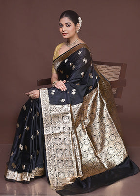 Black Banarasi Silk Saree With Blouse Piece
