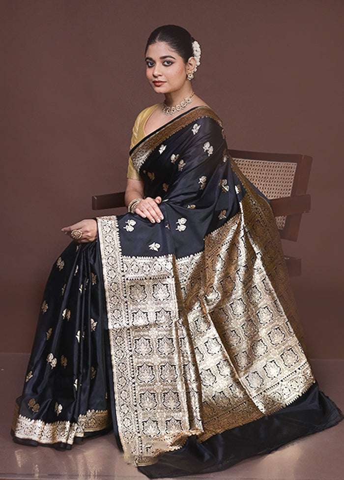 Black Banarasi Silk Saree With Blouse Piece