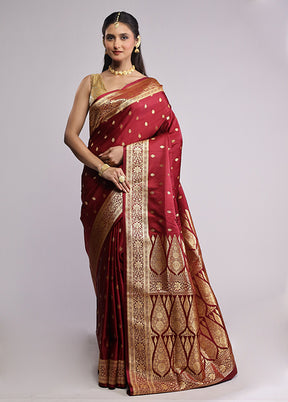 Red Banarasi Silk Saree With Blouse Piece
