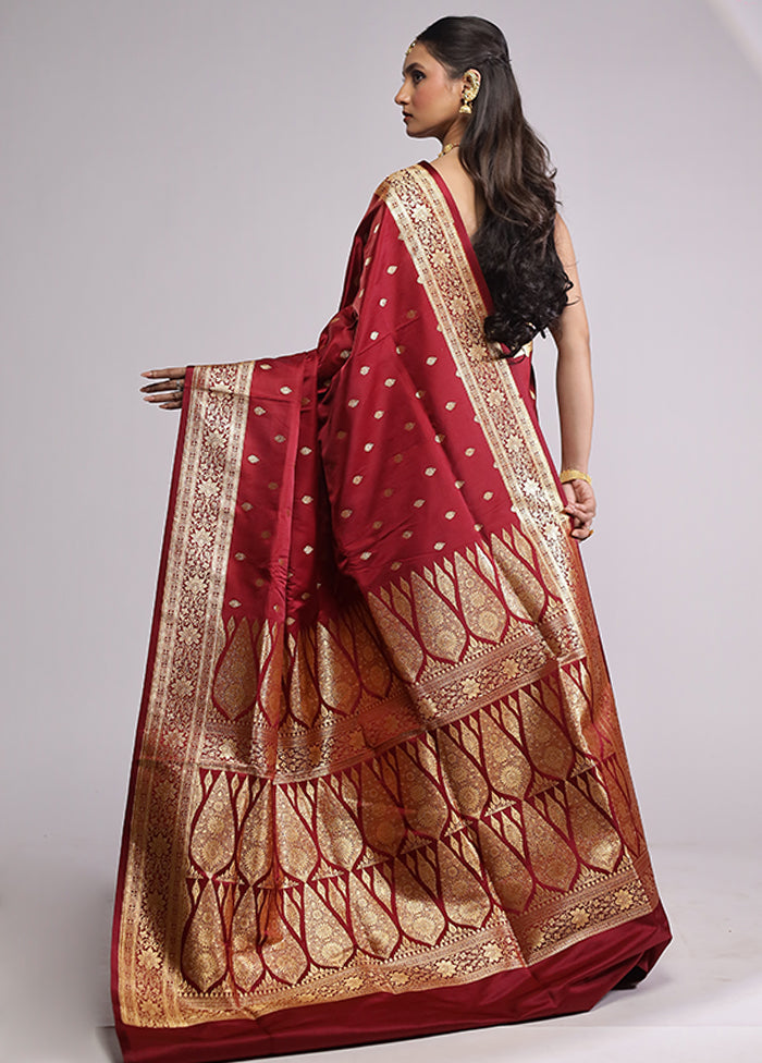 Red Banarasi Silk Saree With Blouse Piece