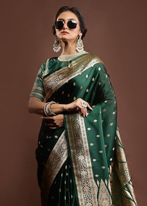 Green Banarasi Silk Saree With Blouse Piece