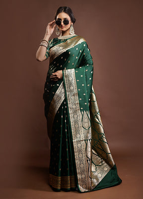 Green Banarasi Silk Saree With Blouse Piece