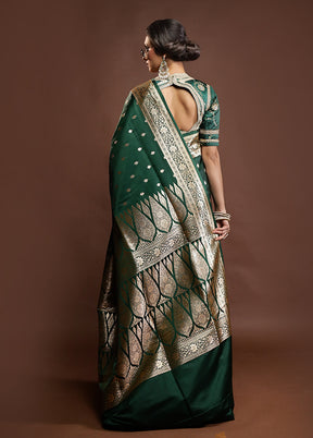 Green Banarasi Silk Saree With Blouse Piece