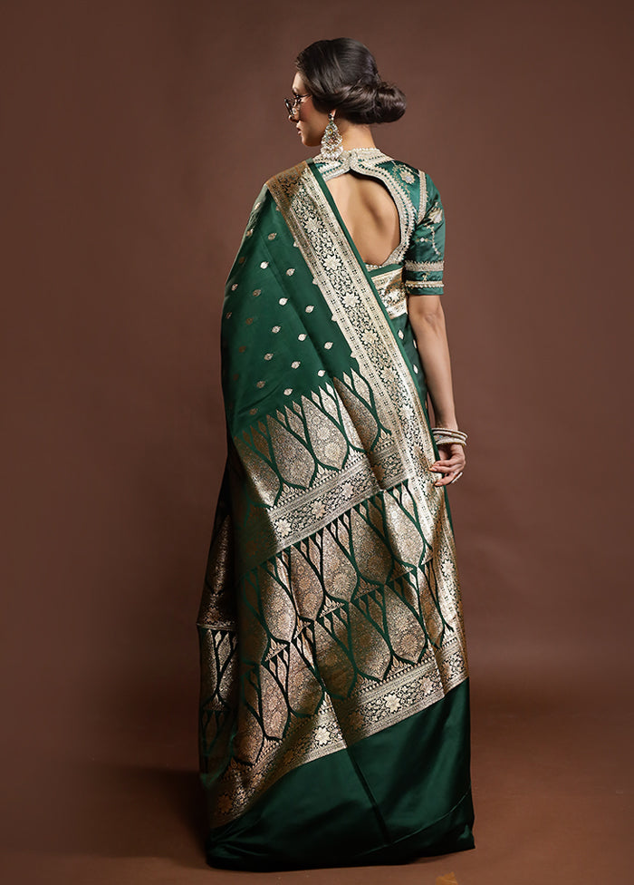 Green Banarasi Silk Saree With Blouse Piece