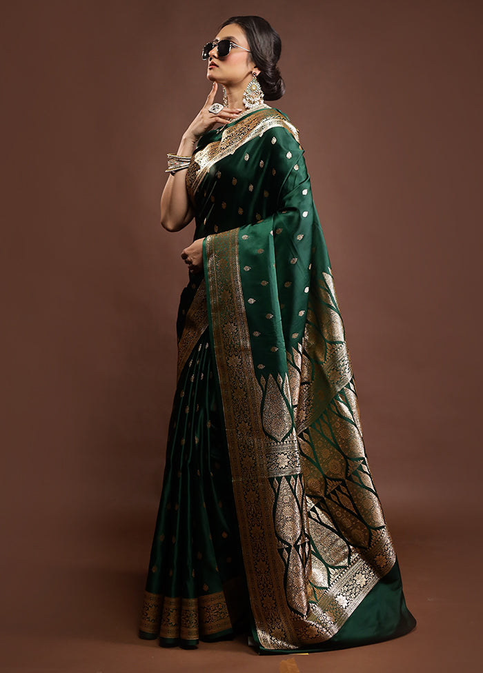 Green Banarasi Silk Saree With Blouse Piece