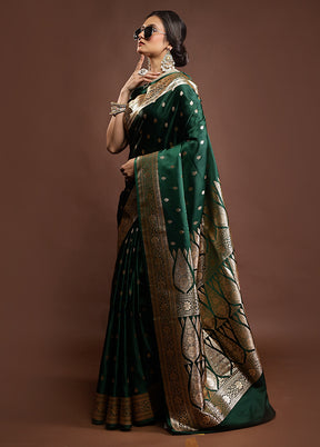 Green Banarasi Silk Saree With Blouse Piece