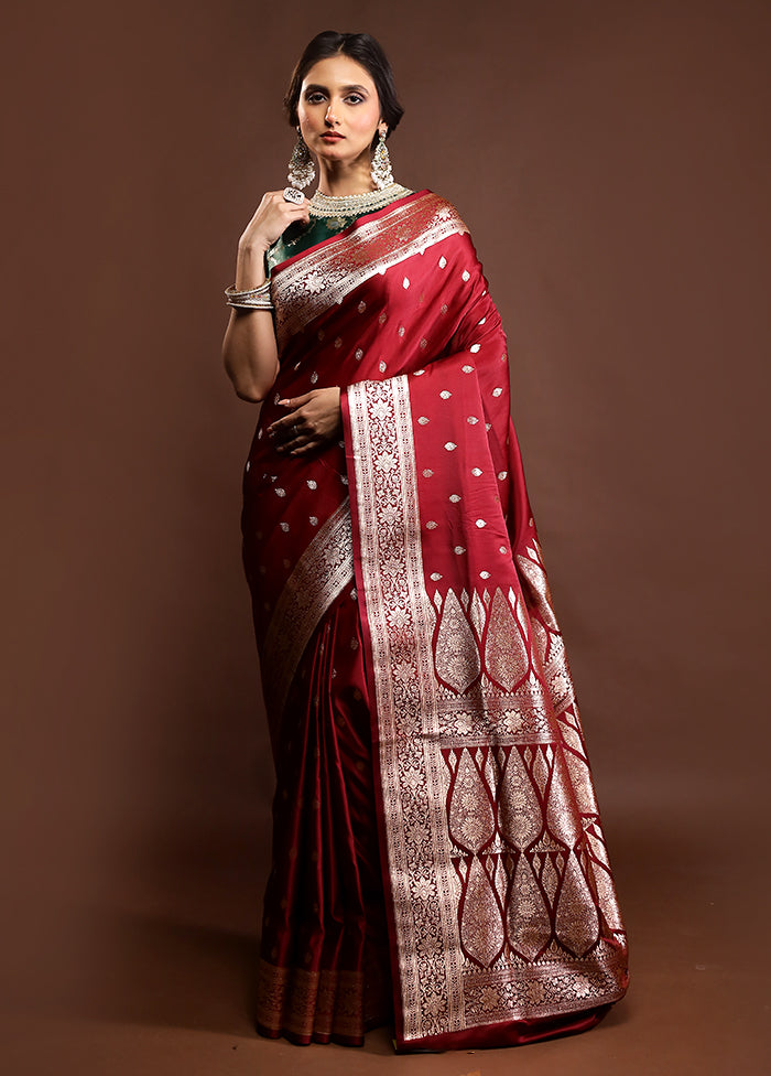 Red Banarasi Silk Saree With Blouse Piece
