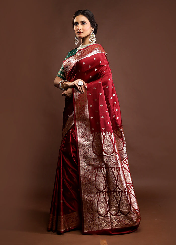 Red Banarasi Silk Saree With Blouse Piece