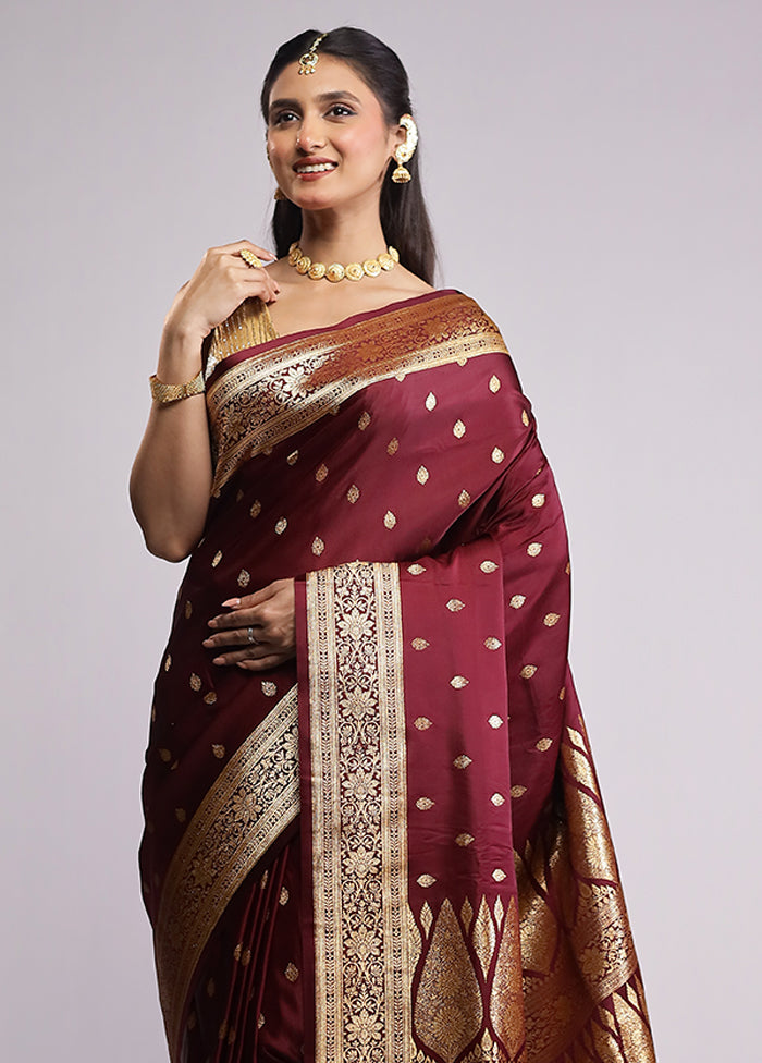 Maroon Banarasi Silk Saree With Blouse Piece