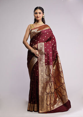 Maroon Banarasi Silk Saree With Blouse Piece