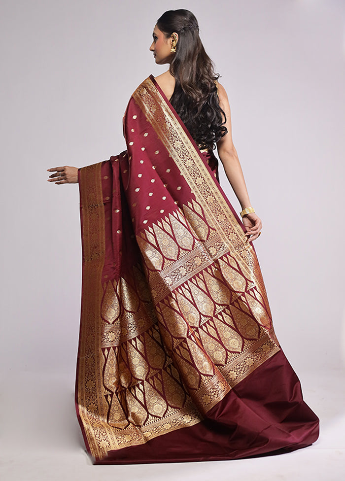 Maroon Banarasi Silk Saree With Blouse Piece