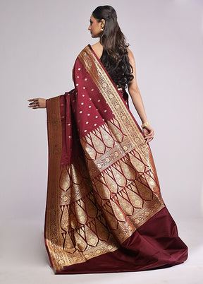 Maroon Banarasi Silk Saree With Blouse Piece