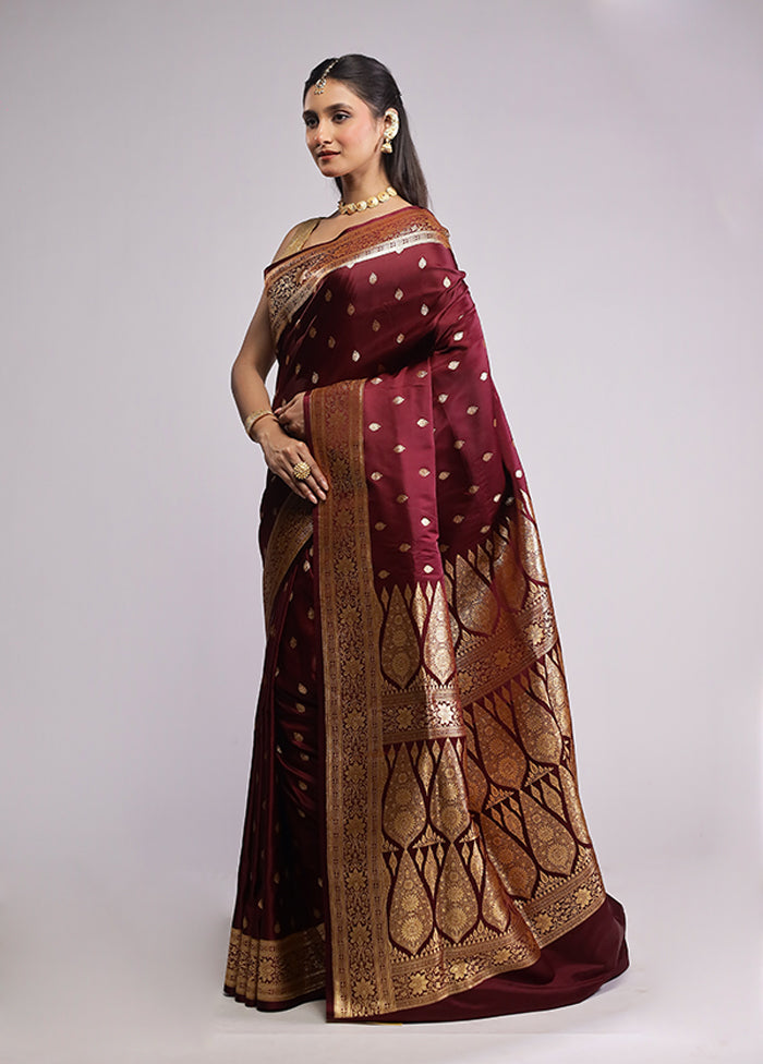 Maroon Banarasi Silk Saree With Blouse Piece