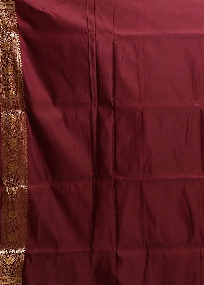 Maroon Banarasi Silk Saree With Blouse Piece