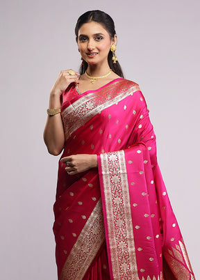 Pink Banarasi Silk Saree With Blouse Piece