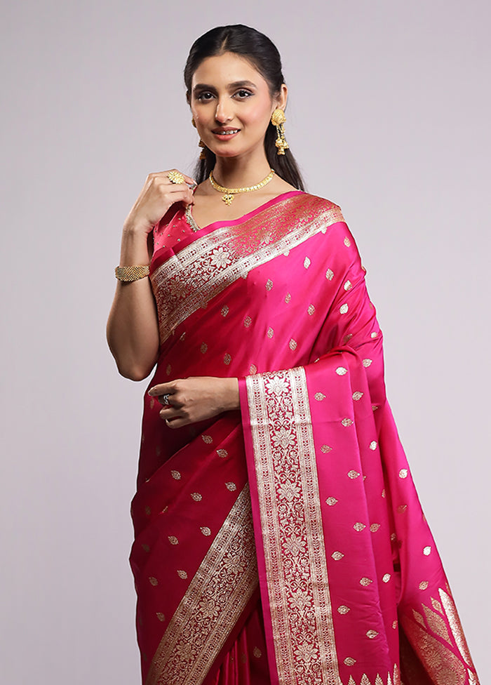 Pink Banarasi Silk Saree With Blouse Piece