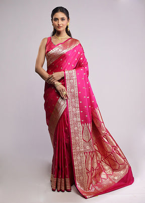 Pink Banarasi Silk Saree With Blouse Piece