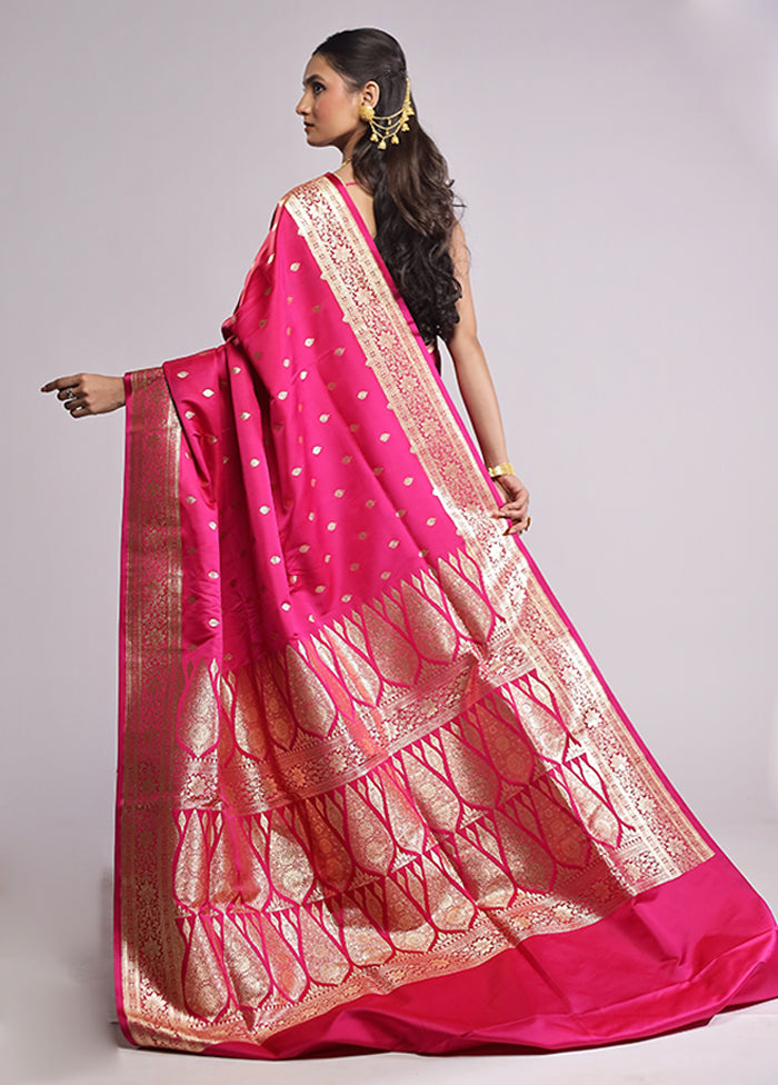 Pink Banarasi Silk Saree With Blouse Piece