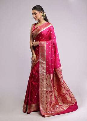 Pink Banarasi Silk Saree With Blouse Piece