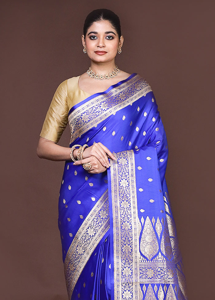 Blue Banarasi Silk Saree With Blouse Piece
