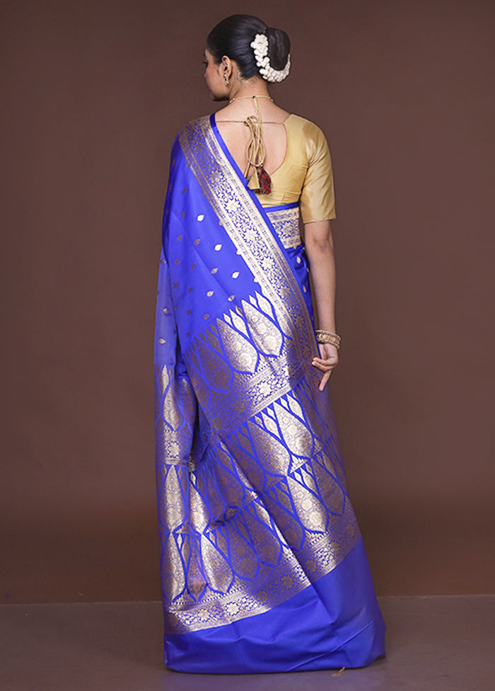 Blue Banarasi Silk Saree With Blouse Piece
