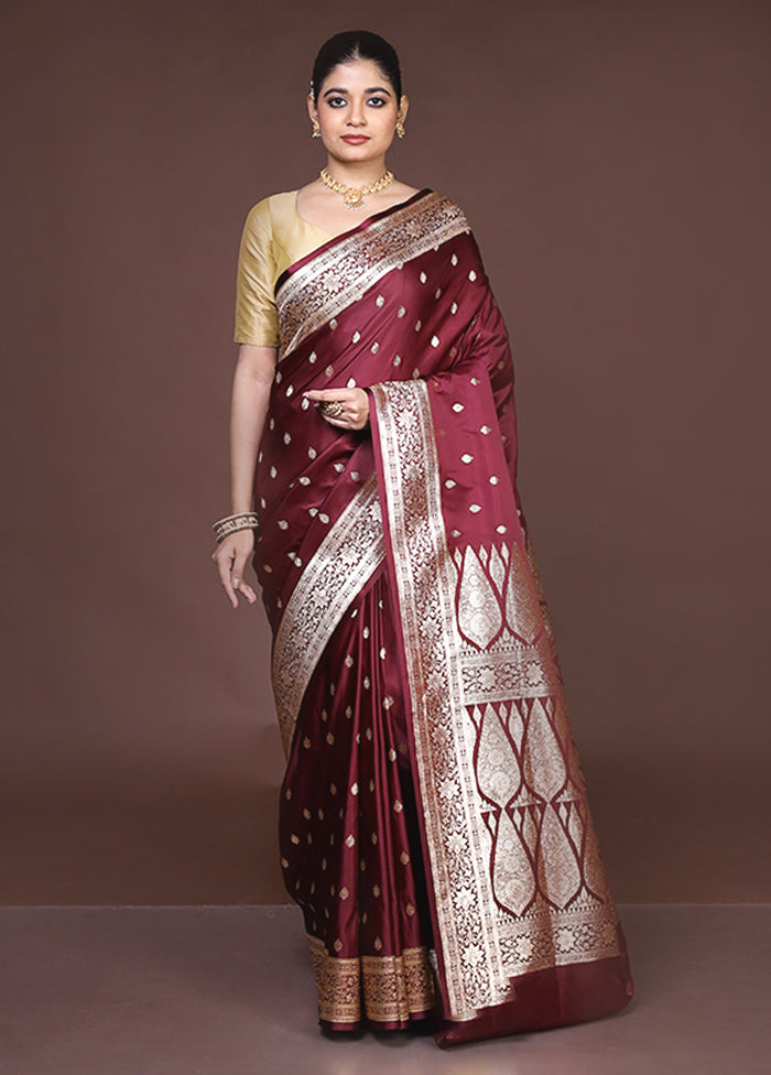 Maroon Banarasi Silk Saree With Blouse Piece