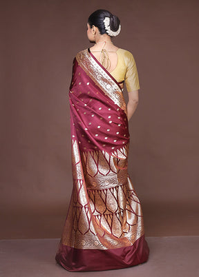 Maroon Banarasi Silk Saree With Blouse Piece
