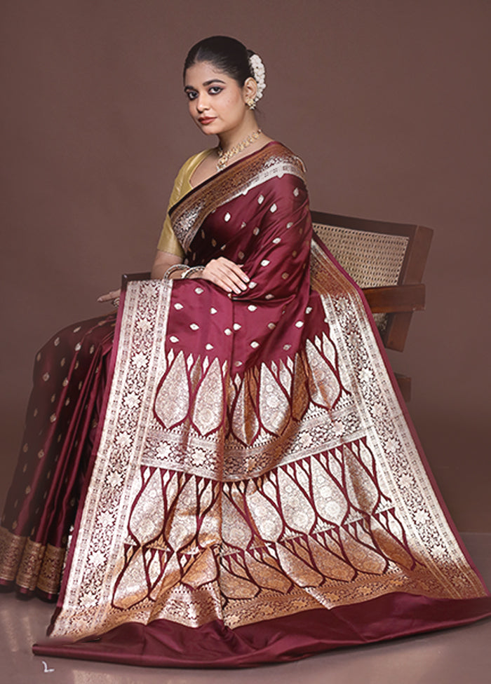 Maroon Banarasi Silk Saree With Blouse Piece