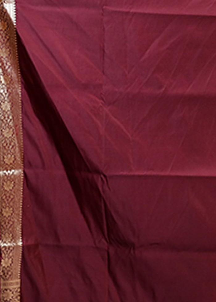 Maroon Banarasi Silk Saree With Blouse Piece