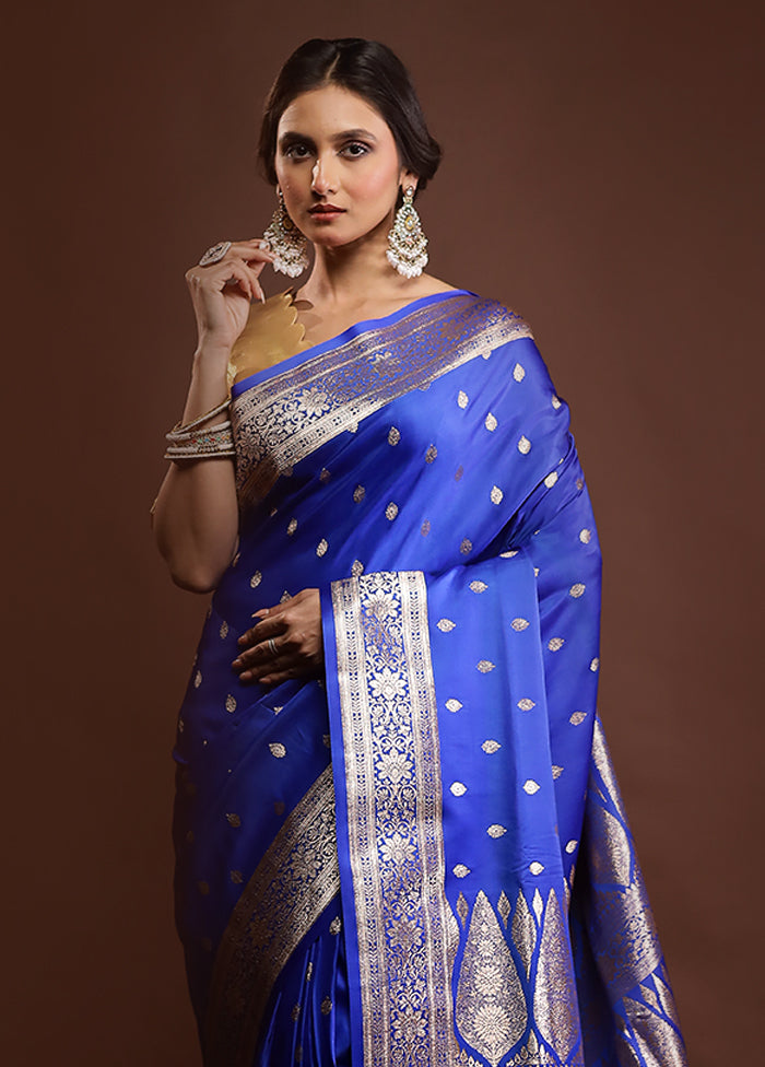 Blue Banarasi Silk Saree With Blouse Piece