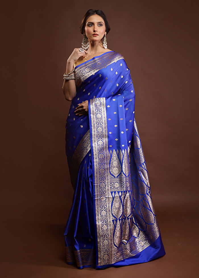 Blue Banarasi Silk Saree With Blouse Piece