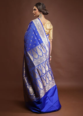 Blue Banarasi Silk Saree With Blouse Piece