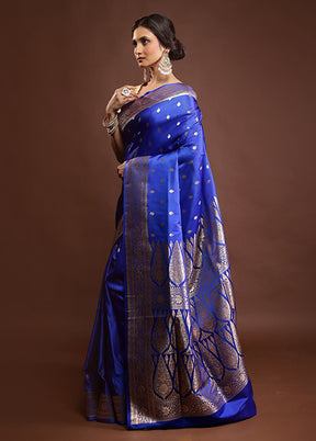 Blue Banarasi Silk Saree With Blouse Piece