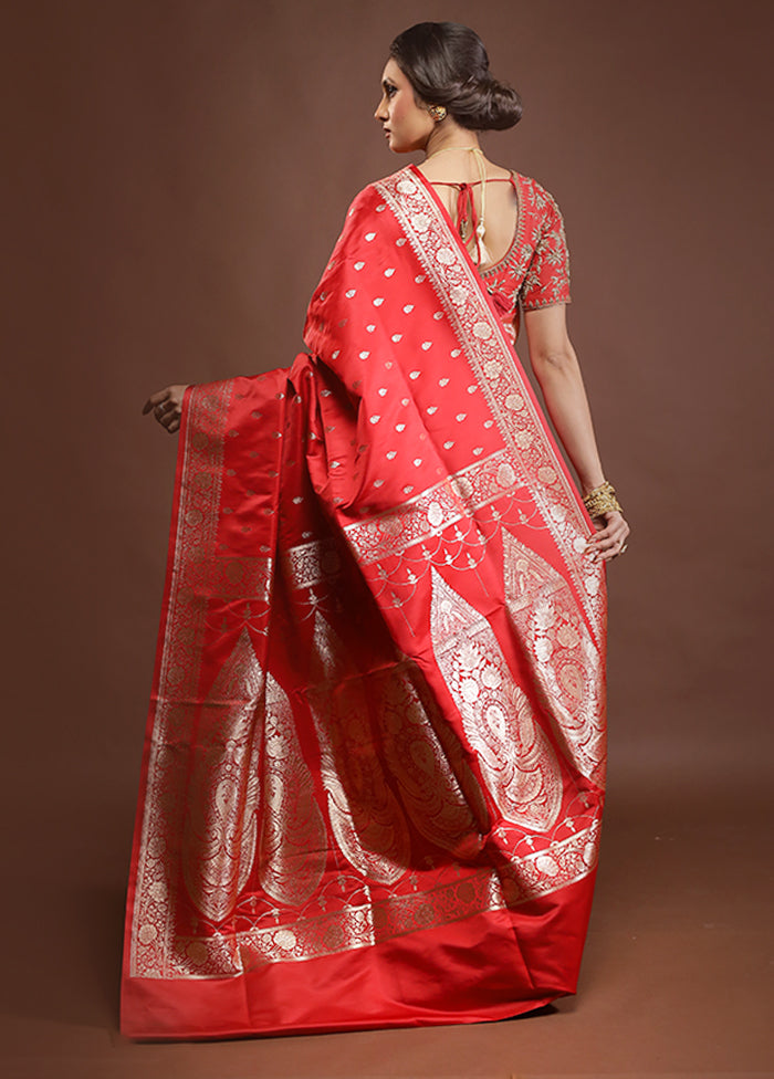 Red Banarasi Silk Saree With Blouse Piece