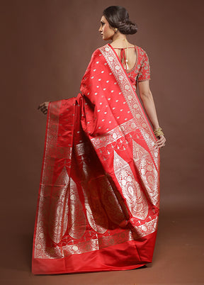Red Banarasi Silk Saree With Blouse Piece