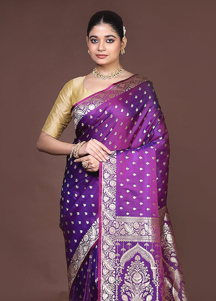 Purple Banarasi Silk Saree With Blouse Piece