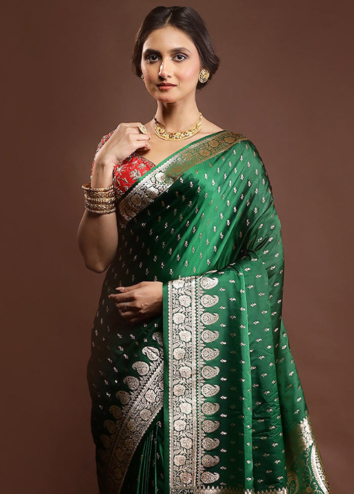 Green Banarasi Silk Saree With Blouse Piece